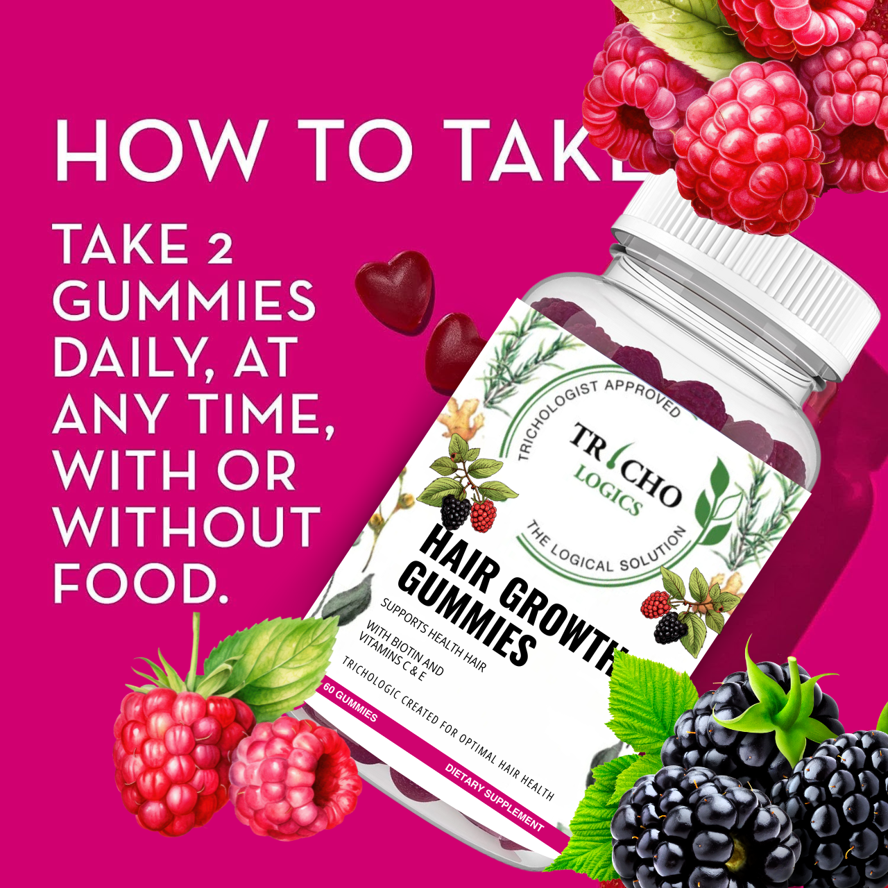 Hair Growth Berry Gummies by TrichoLogics Logic | Supplement, 60 Gummies - Image 3